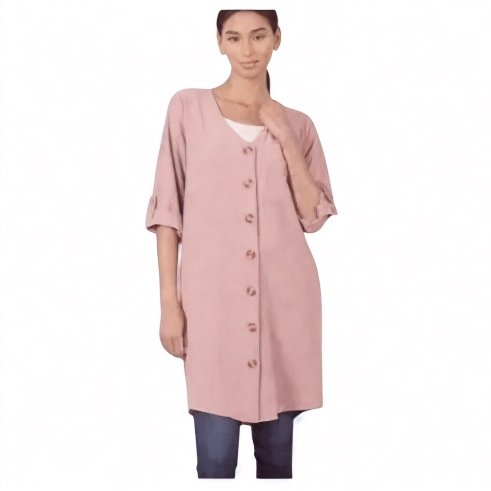 Long Cardigan Duster Light Rose 1X